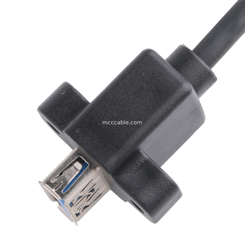 검은 Usb3 0 케이블 Am 90도 사이드 굽기 Af 반 패크 나사형 모양 외형