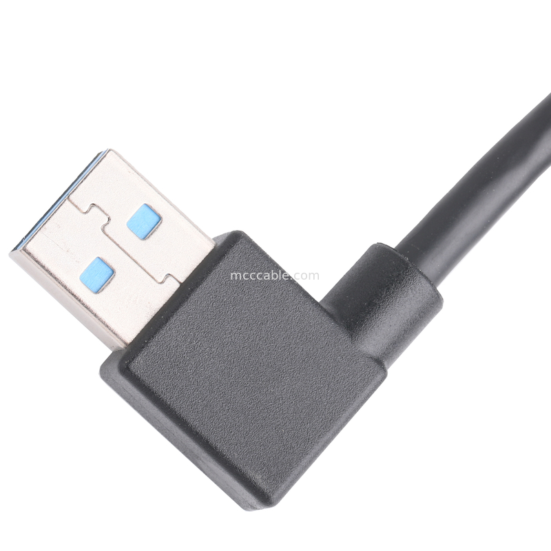 검은 Usb3 0 케이블 Am 90도 사이드 굽기 Af 반 패크 나사형 모양 외형