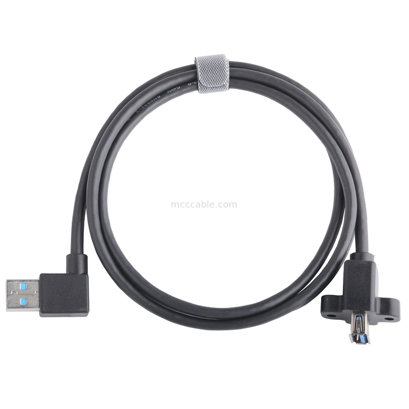 검은 Usb3 0 케이블 Am 90도 사이드 굽기 Af 반 패크 나사형 모양 외형