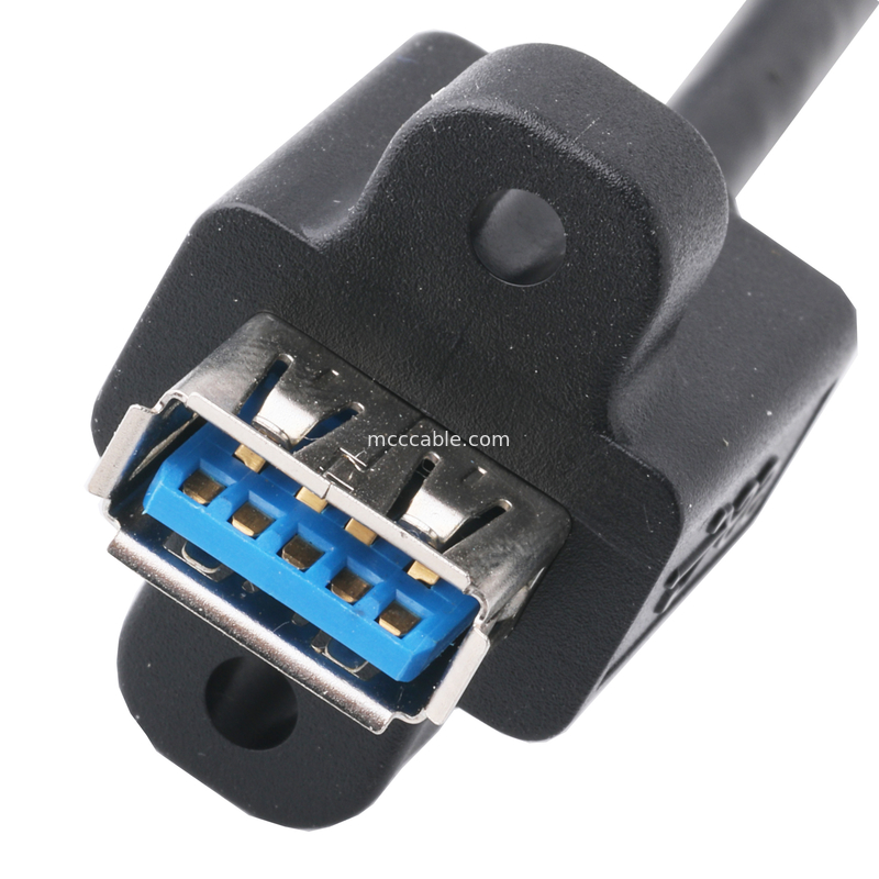 검은 Usb3 0 케이블 Am 90도 사이드 굽기 Af 반 패크 나사형 모양 외형