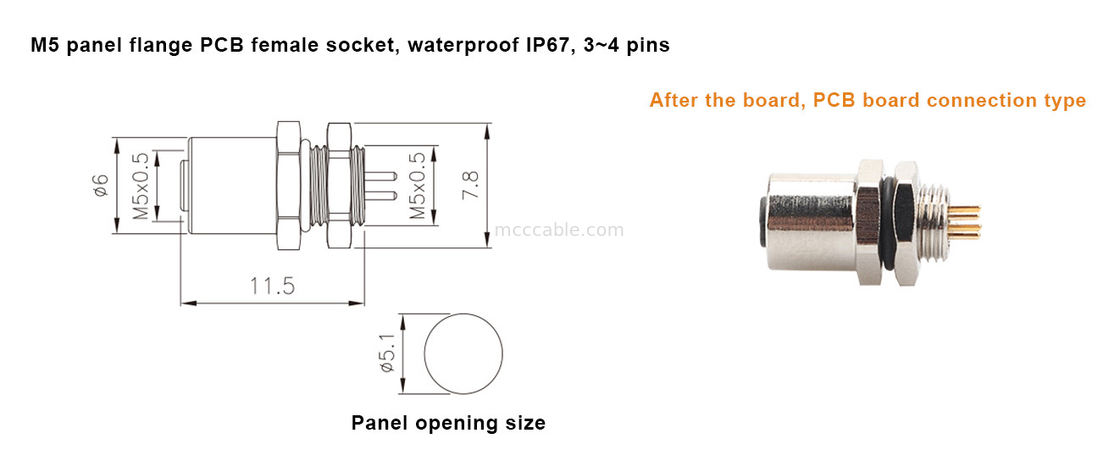 M5 코드-A 여성 커넥터 4pin 패널 플랜지 PCB 소켓 IP67 원형 인터페이스 타입 A