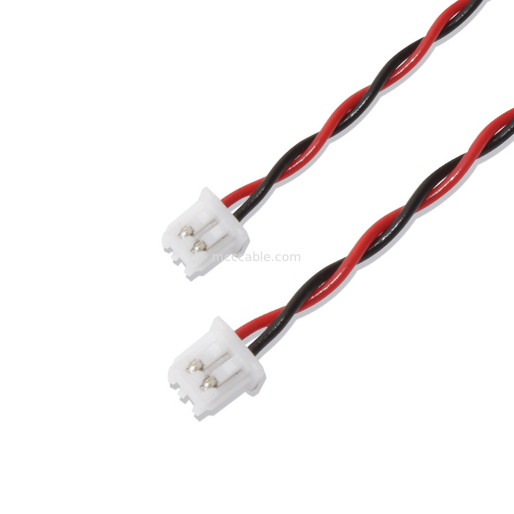 JST 배선 장비 XHP-2 커넥터 케이블 22AWG UL1007 검 빨강 2P 접착된 케이블