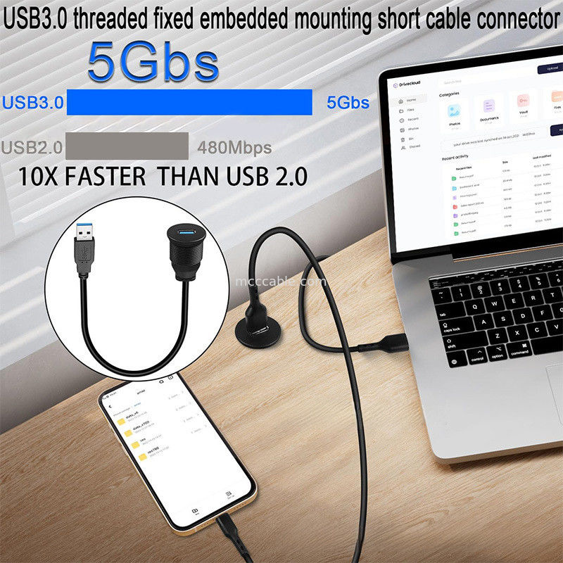 사용자 지정 배열 USB3.0 밸브 자동차 대시보드 패널 케이블 둥근 머리 USB3.0 남성에서 여성 확장 케이블 방수 케이블