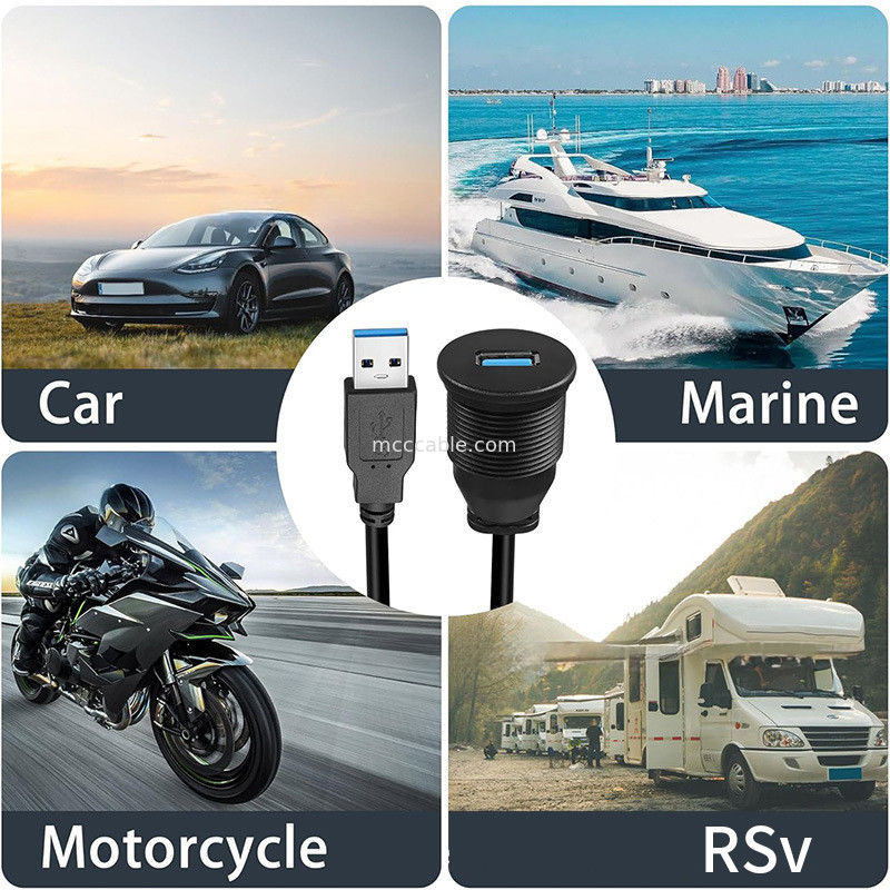 사용자 지정 배열 USB3.0 밸브 자동차 대시보드 패널 케이블 둥근 머리 USB3.0 남성에서 여성 확장 케이블 방수 케이블