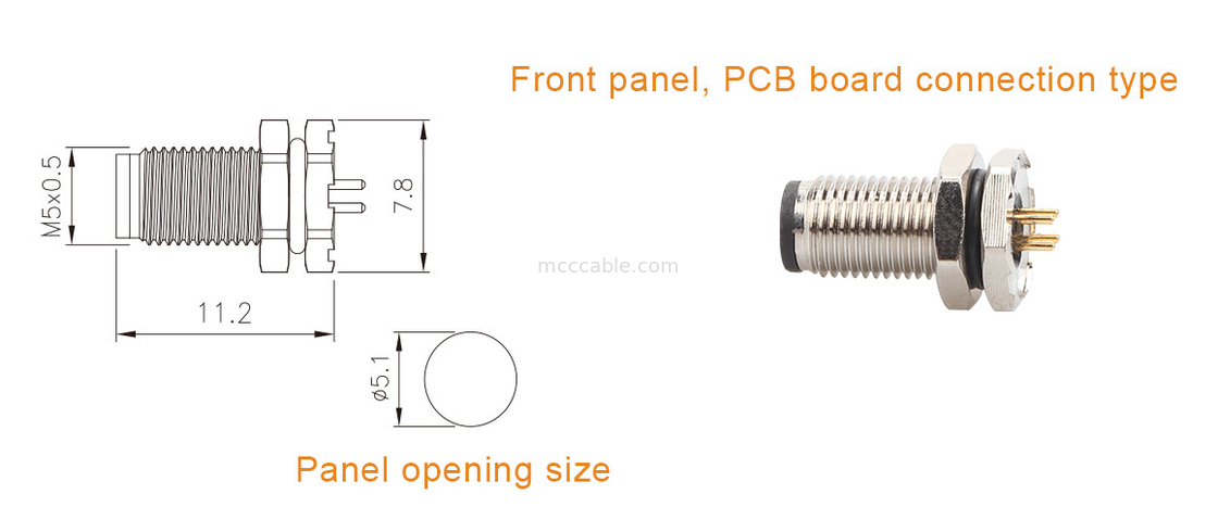 원형 커넥터 M5 코드-A 방수 시리즈 패널 플랜지 PCB 남성 소켓 지원 3 코어 및 4 코어 사용자 정의 IP67